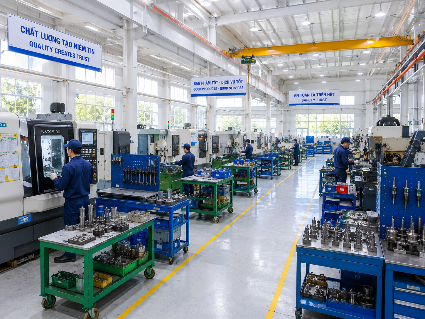 Giải pháp bảo vệ an ninh nhà xưởng tại Phú Giáo đồng bộ bao gồm phòng quan sát camera trung tâm, chốt kiểm soát ra vào bãi xe và kỹ thuật viên lắp đặt tủ thiết bị.